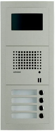 Panel med skjerm, høyttaler, fire navnskilt og fire knapper.